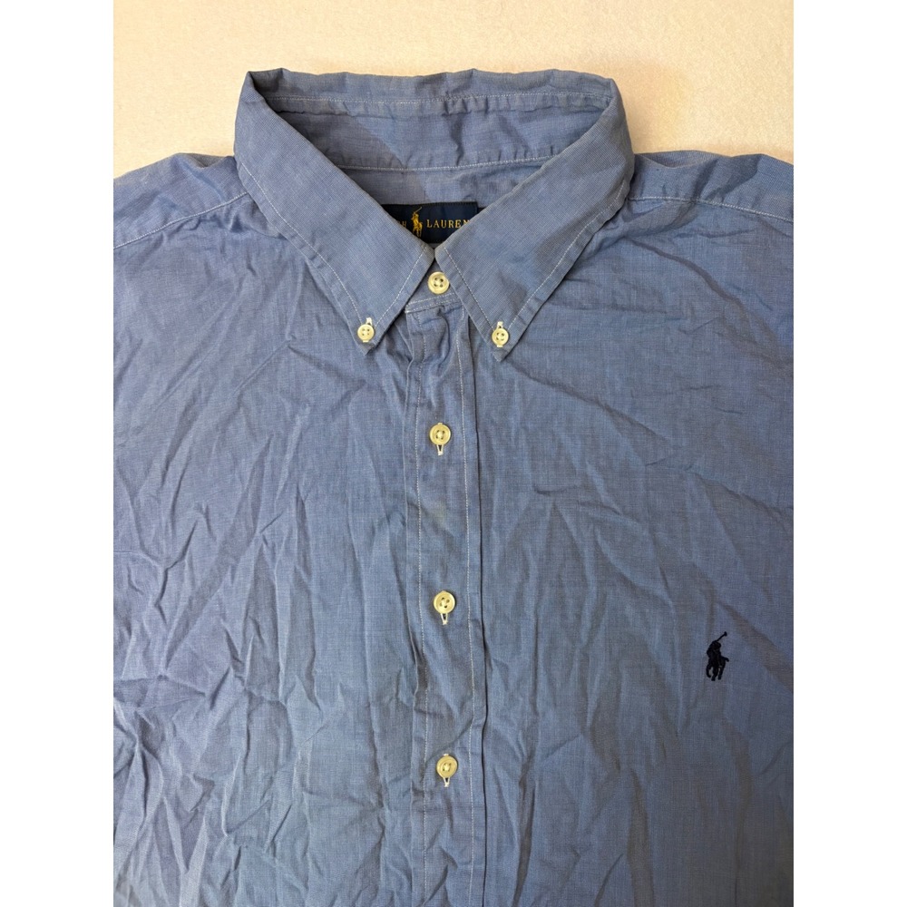Polo Ralph Lauren Mens 2XB Blue Cotton Stretch Button Down Shirt Long Sleeve